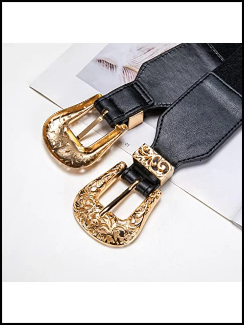 Vintage Western Adjustable Elastic Belts with Double Buckle and Gold Chain